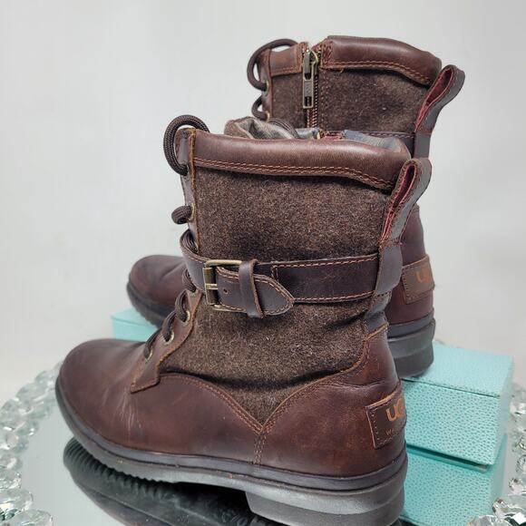 UGG Women's Sz 8 Kesey Brown Leather Waterproof shearling Boots 1005264 99% EXC! - Picture 4 of 9